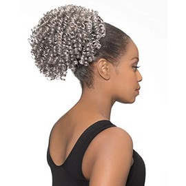DS008 Ponytail Color 34 Dark Brown Gray - Foxy Silver Wigs Short Spiral Drawstring Hairpiece Clip On Synthetic African American Womens Bundle MaxWigs Hairloss Booklet