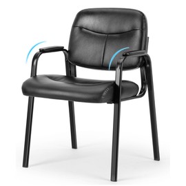 HealSmart Office Reception Guest Chair with Leather Padded Arm Rest for Waiting Room, Lobby Home Desk Table Side Chairs for Elderly, Seniors, Black