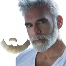 Volora Fake Beard Realistic 100% Human Hair Full Hand Tied Facial Hair Black Goatee False Beards Lace Invisible Fake FaceMustache(Style-2, White)