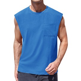 ZIWOCH Mens Sleeveless Tank Tops Workout Cut Off Shirts Muscle Gym T Shirts with Pocket Blue