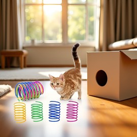 WLngtv 12 Pcs 3 Set Interactive Cat Toys Colorful Spring Cat Toy Plastic Coil Spiral Springs Durable Interactive for Swatting Biting Hunting Kitten
