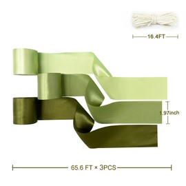 60M Ombre Sage Green Satin Ribbon 50mm Wide Gradient Dusty Green Fabric Ribbons Large Silk Satin Hanging Streamer Garland for Gift Wrapping Crafts DIY Sewing Hair Bow Birthday Wedding Party Backdrop