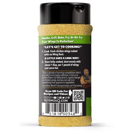 Kosmos Q Garlic Parmesan Wing Dust, Real Garlic & Parmesan Cheese Chicken Wing Seasoning Powder For Chicken, Fries, Popcorn & More, Dry Rub Dust, Great for Grilling & Smoking, 5.1 Oz Shaker Bottle