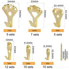 120PCS Picture Hooks - Heavy Duty Picture Hanging Kit Picture Frame Hangers with Nails,Picture Frame Hooks Holds 10-100 lbs for Hard Walls