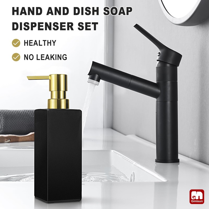 GMISUN Gold Hand Soap Dispenser, Black Glass Soap Dispenser with