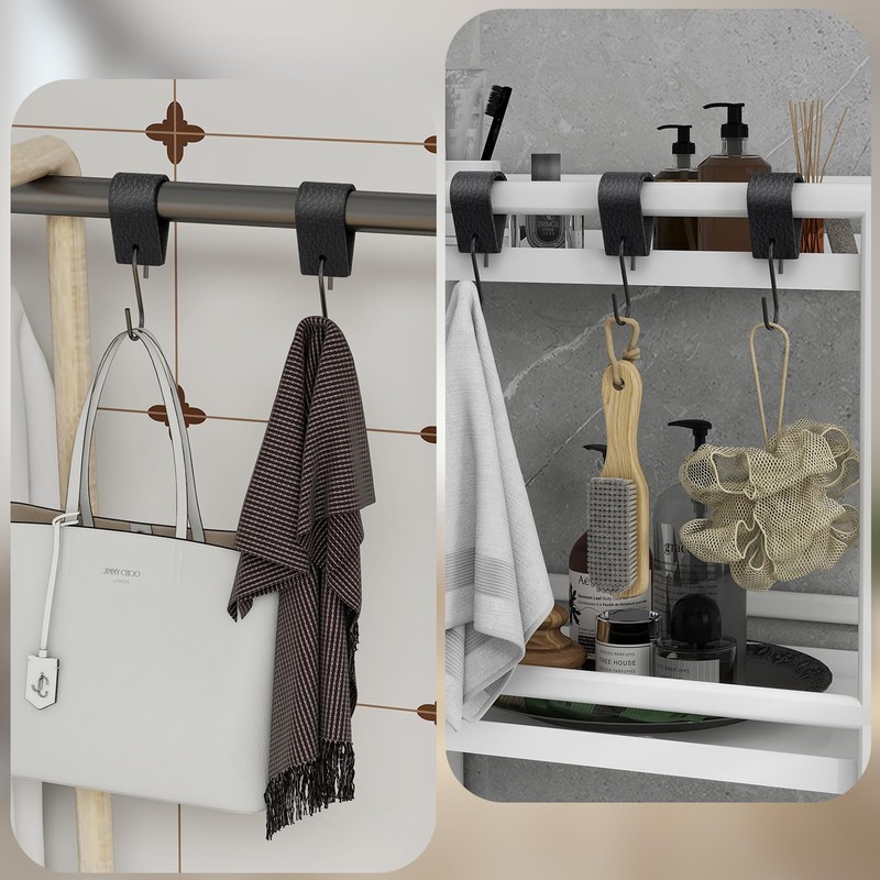 Feligio S Hooks with Leather Loop, Black Hooks for Hanging