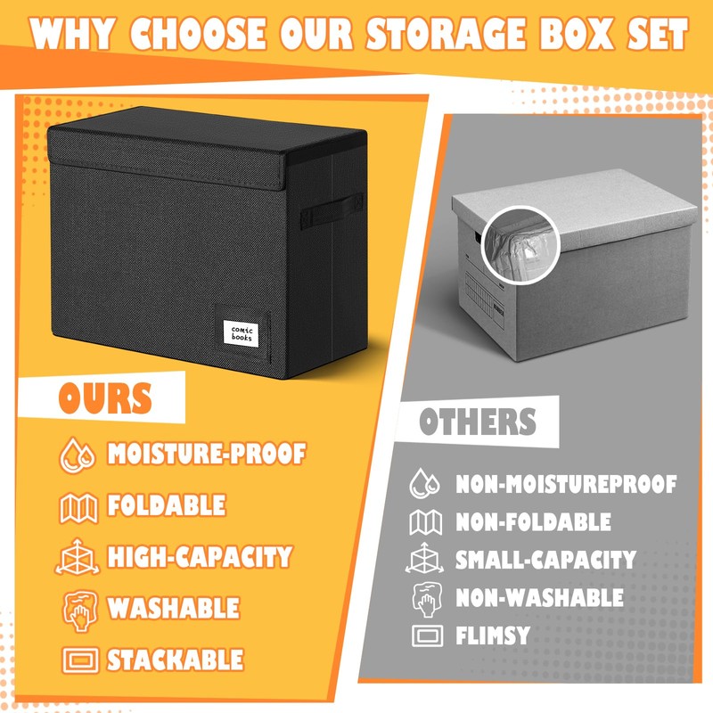 Leffis 6 Pack Comic Book Storage, Collapsible and Stackable Comic