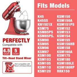 4.5-5QT Stainless Steel Flat Beater for KitchenAid Stand Mixer, Kitchen Aid Paddle Attachment Accessories/No coating/Dishwasher Safe Replacement for K45 KN15E1X KSM75 and Other Models