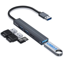 PHIXERO Mini USB Hub, 4-in-1 Multi-Port Adapter with High-Speed USB 3.0 Port, USB 2.0