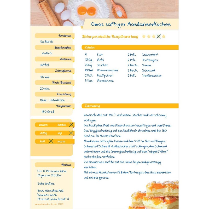 PRICARO Ingredients Recipe Pad A4 25 Sheets (Pack of 3)