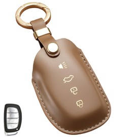 WiiLemz Key Fob Cover for Hyundai, Compatible with Hyundai Elantra GT Ioniq Sonata Tucson Soft Smooth Leather Key Cover Case Shell with Key Ring, 4 Buttons (Brown)