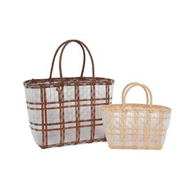 Women's straw woven handbag; women's solid color woven handbag; bring a small handbag-Brown/Off-white