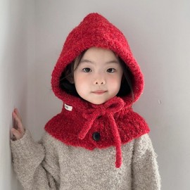 Kids' Round Gauze Balaclava Hat with Integrated Neck Gaiter - Simple LF2254 Free Size/Gray 3ea