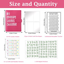 100 Envelopes Challenge Binder Kit A5 Size Money Saving Budget Binder with Numbers 100 Day Cash Envelopes Savings Challenges Book Planning to Save $5050 Red