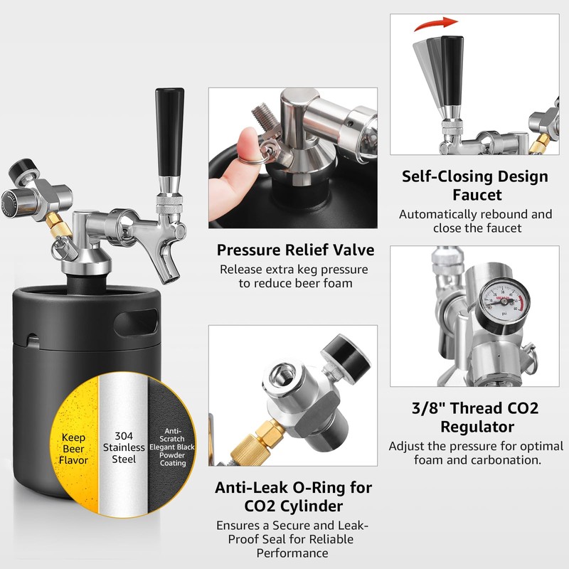 MRbrew 64oz Mini Keg Growler Portable Draft Beer Dispenser System