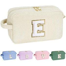YOOLIFE Travel Makeup Bags for Women - Gifts for Women Girls Initial Letter White Small Cute Makeup Bag Make Up Bag Brush Pouch Bridesmaid Gifts Best Friend Birthday Gifts for Women Girls Letter E
