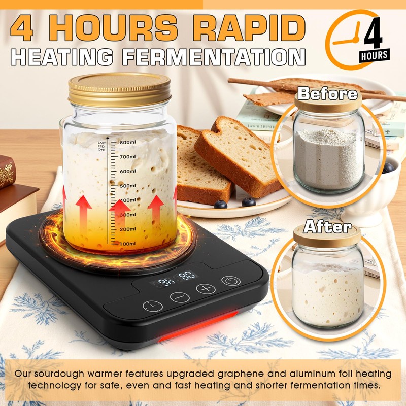 Sourdough Starter Warmer Mat, 12H Timer, Precise 1°F Thermostat Control