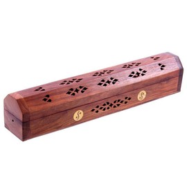 Wooden Incense Box, Agarbati Holder Wooden Hand Carved Incense Burner, Incense Holder, Brass Inlays & Storage Incense Holder Stand, Incense Stick Stand Handmade (12x2.5x3 inch) Peace