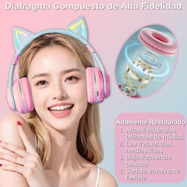 UDUEUD Audifonos Inalambricos para Niños, Auriculares de Gato, Plegables, con Diseño de Orejas de Gato con Destellos RGB, Auriculares Bluetooth para Niños Compatibles con Móviles, Ordenadores, etc