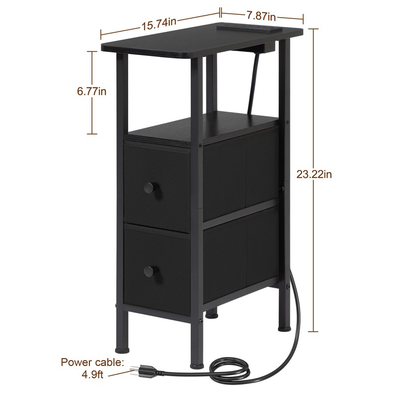 LOAKEKEL Narrow End Table Living Room with Charging Station, Skinny