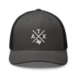 Retro Austin Trucker Hat Mesh ATX Cross Trucker Cap Charcoal/Black