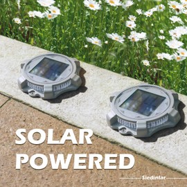 Siedinlar Solar Deck Lights Outdoor 2 Modes LED Driveway Markers Dock Light Solar Powered Waterproof for Step Walkway Ground Stair Pathway Yard Road Garden 4 Pack (Blue/Red)