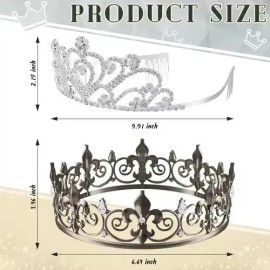 Set De 2 Coronas De Metal Cristal Rey Reina Novios Disfraz Plateado