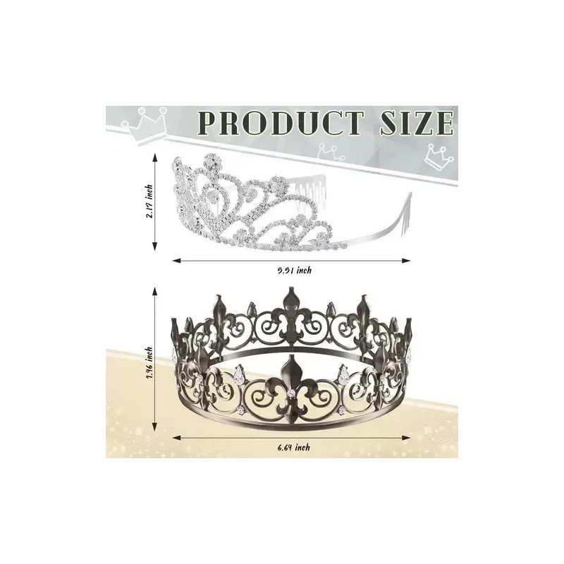 Set De 2 Coronas De Metal Cristal Rey Reina Novios