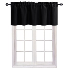 JIUZHEN Blackout Valance Short Curtains for Kitchen - Rod Pocket Valances Solid Curtains for Small Window Living Room Bedroom Darkening Bathroom, 52 x 18 Inch Length,Black,1 Panel