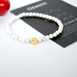 SIPELATY 4MM Mini Gemstone Energy Star Sign Constellation Bracelet with 18K Gold Plated Charm Zodiac Bracelet for Women Gemini