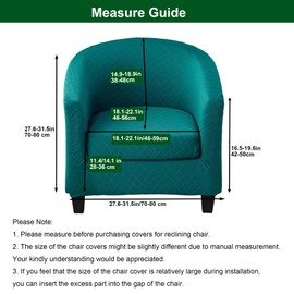 CRFATOP Club Chair Slipcover with Cushion Cover Jacquard 2 Piece Tub Chair Covers Armchair Covers Soft Washable Round Barrel Chair Covers Couch Covers for Bar Counter Living Room,Peacock Blue