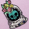 Space Man Skull Astronaut with Flowers Patch Embroidered Applique Badge