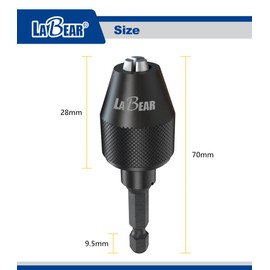 LaBear Drill Chuck Keyless Mini 3-Jaw Adapter with Quick-change 1/4" Hex Shank to Hold 1.5-6mm Alloy Black Drill Bits Milling Cutters