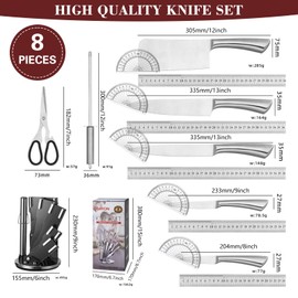 Chef's Choice 8-Piece Stainless Steel Knife Set - Kitchen Knife Set with Block, Sharp Kitchen Knives, Comfortable Grip, 360 Rotating Block