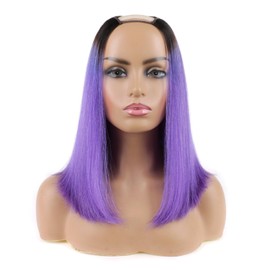 Huarisi 1b to Purple Bob Wigs U Part Human Hair 10 Inch 8a Short Straight Ombre Bob Style No Tangle None Lace U Shape Ombre Bob Wig for Women Look Natural