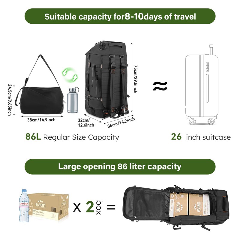Vomgomfom 86L Collapsible Wheeled Luggage with Removable Backpack Straps,Waterproof Rolling