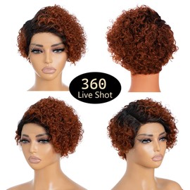 Noble Star 8inch Curly Wave Pixie Cut Wigs Human Hair 13x5x1 L Part Bob Wig for Women Side Part Pixie Cut Lace Front Wig with Baby Hair Glueless Short Cut Bob Wig TT1B/350