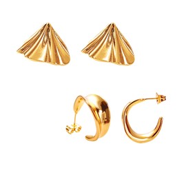 2 Pairs 18K Gold Statement Earrings Ear Cuff Earrings Women Twisted Earrings (With Gift Bag) (2 Pairs Statement Earrings)