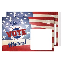 100 Bulk 4x6" Voting Postcards Your Vote Matters Patriotic Red, White and Blue American Flag Theme With Blank Back for Message to Voters - Mailable, Made In The USA