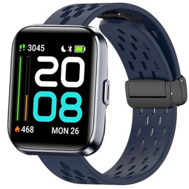 ID208 Plus Smart Watch Band, Lamshaw Breathable Soft Silicone Sport Band with Magnetic Butterfly Clousure Replacemet Straps Compatible for Quican, aeac, WMK, Fitpolo ID208 Plus 1.8'' Watch (Dark Blue)