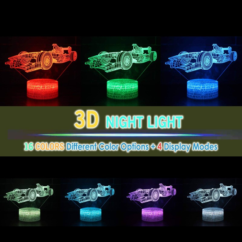 MARZIUS 3D Race Sports Car Illusion Night Light – Roadster-Shaped