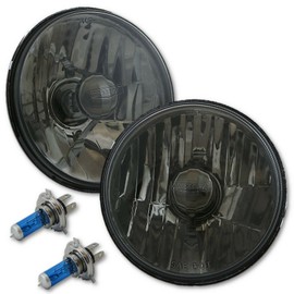 Octane Lighting 5 3/4 Inch Crystal Smoked Halogen Headlight Metal Headlamp 60/55W Light Bulbs Pair