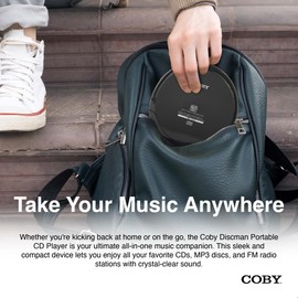 Coby CD191 Portable CD Player with Headphones, FM Radio and MP3 Compatible, LCD Display, 60-Second Anti-Skip Protection, Shockproof Design for Easy Travel, Includes Micro USB Cable for Charging