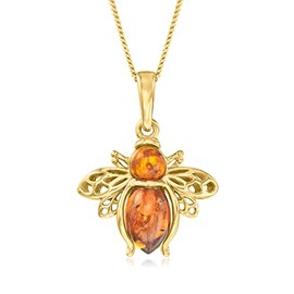 Ross-Simons Amber Bumblebee Pendant Necklace in 18kt Gold Over Sterling. 18 inches