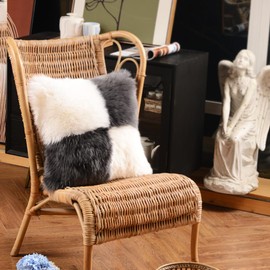 IRIWOOL Luxury Soft Fur Sheepskin Fleece Cushion Cover Pillowcase Decorative Throw Pillows Covers, No Pillow Insert, 18" x 18" Inch (1pc, Grey & White Plaid)