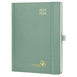 POPRUN Calendar 2025 2026 Book Calendar Hardcover, Approx. A5 (22 x 16.5 cm), 17-Month Diary (Aug.2025-Dec.2026), Weekly Planner 1 Week 2 Pages with FSC® Certified Paper - Midnight Green