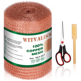 Witvalism Copper Mesh Rodent Control, 5in x 32ft Premium Copper Wool Ideal for Hole Blocking, Rustproof Pure Mesh for Mice Slug Snail Control, with Exclusive Wood Stick and Scissors