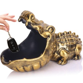 LCCCK Crocodile Candy Dish, Fun Crocodile Statue Key Bowl for Entryway Table, Gold Big Mouth Sculpture Weird Animal Hippo Candy Bowl - For Office Entry Way Table Art Sundries Container Storage Box