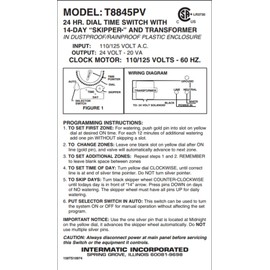 Intermatic Sprinkler Irrigation Timer T8845PV with 14-Day Skipper and Auto Shut-Off Programmable 60 Cycles enclosed in NEMA 3R Indoor/Outdoor Durable Casing