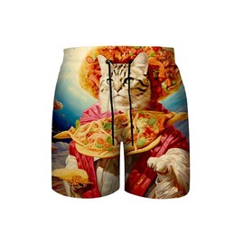 GINGTTO Mens Funny Swimwear with Mesh Liner Novelty Swimming Shorts 7inch Inseam Pizza Cat M